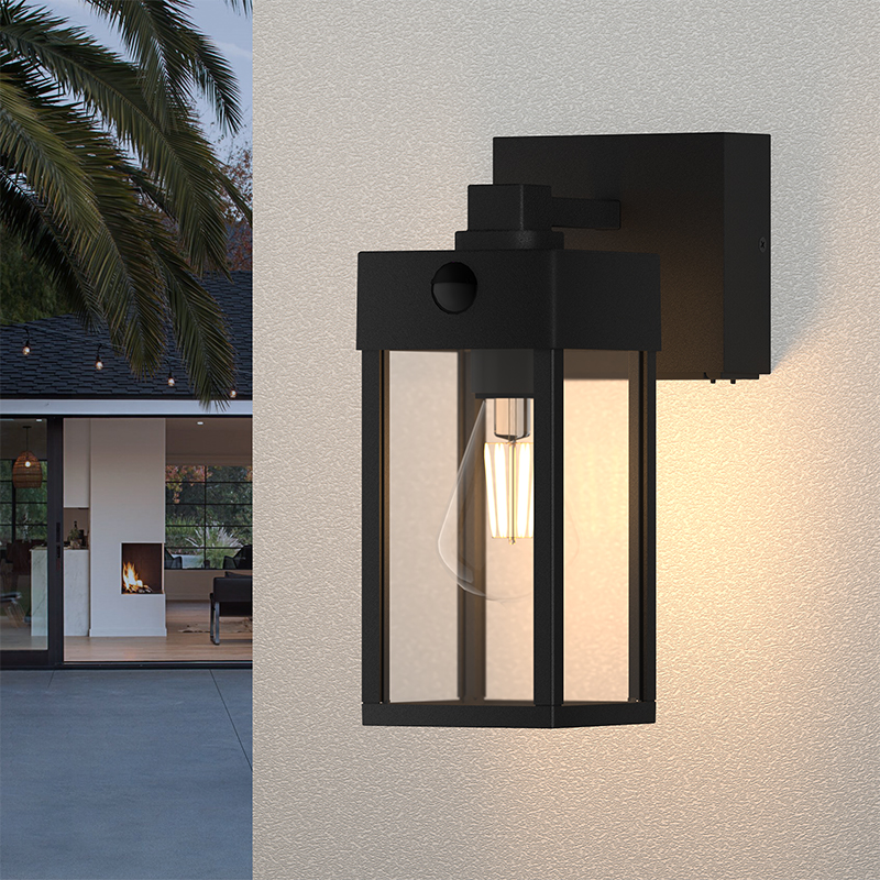 Lampa na werandzie od zmierzchu do świtu z gniazdkiem GFCI - 20A odporny na warunki atmosferyczne kinkiet ścienny zewnętrzny, 1850W podwójne gniazda E26 + wylot skierowany w dół, nierdzewne aluminium do patio/garażu + 2 darmowe żarówki LED